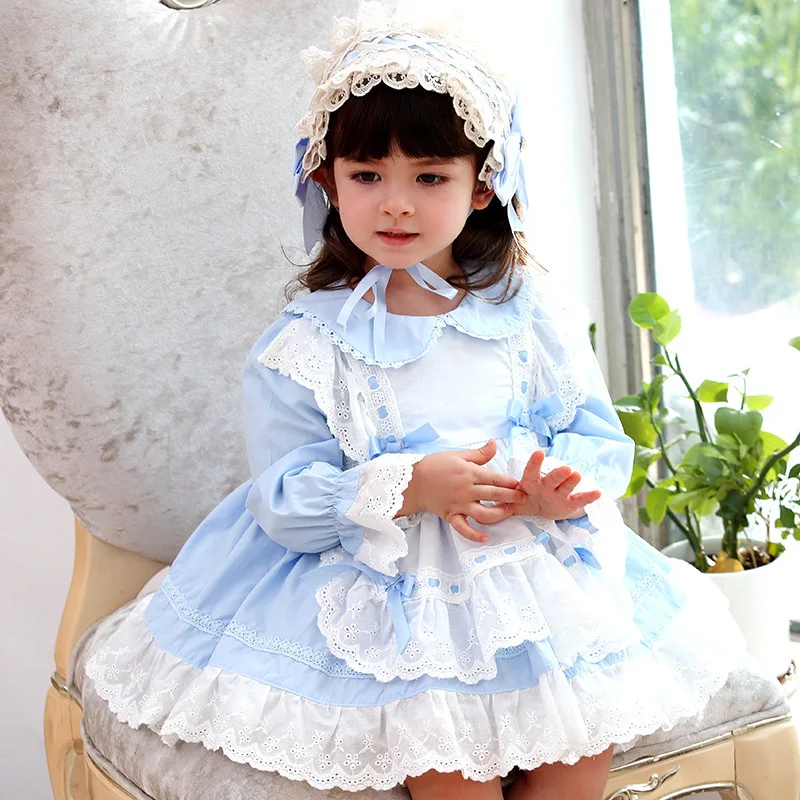 Boutique Infant Girls\' Dress 2020 Summer Spanish Court Style Toddler Long Sleeve Cotton Lace Clothes Child Princess High Quality