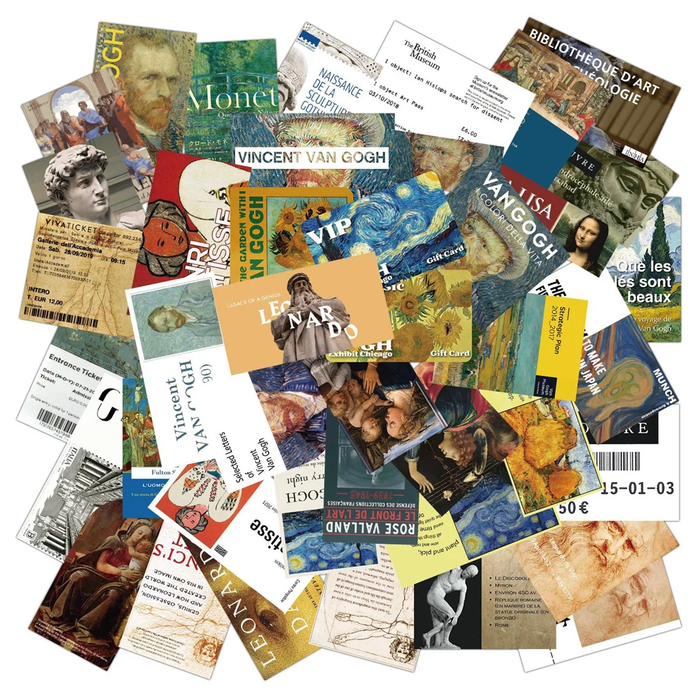 

50pcs Art Museum Literary Oil Painting Ticket Stub Stickers For Notebooks Stationery Sticker Aesthetic Scrapbooking Material