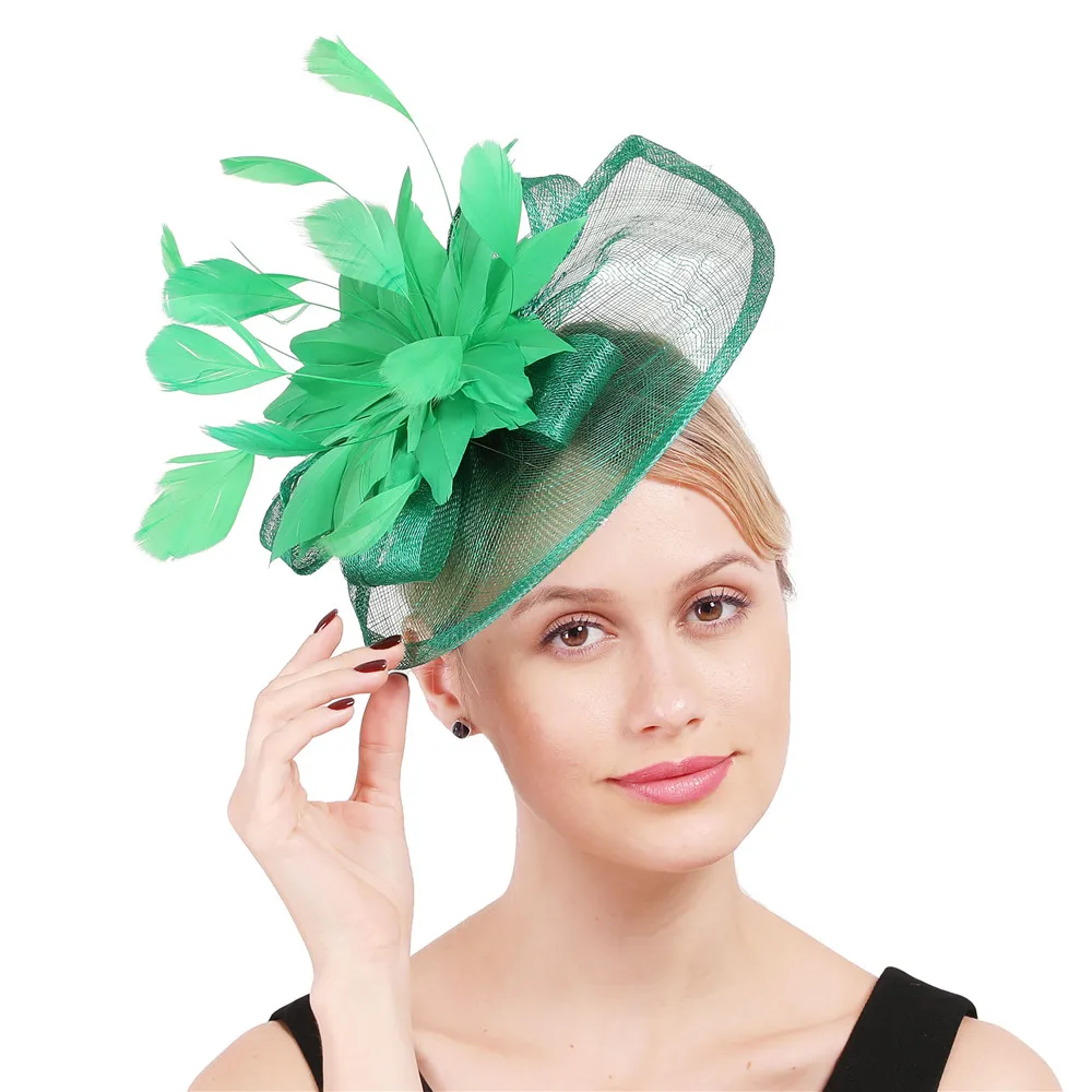 Elegante Sinamay Fascinator Hüte mit Feder blume Sinamay Trims Cocktail und Race Hüte Hochzeit Braut Kopf bedeckung mehrere Farben – Detail 10