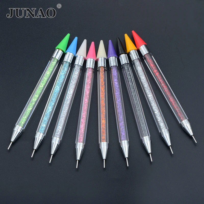 JUNAO Pink Color Wax Pencil Rhinestone Pen Dap Pen Picking up Nail Crystals Pen Nail Art Tools Machine for Nailing Pearls