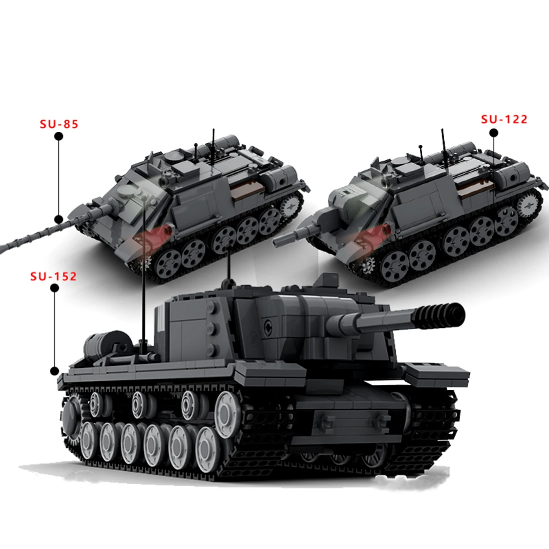 hot military WW2 Soviet Army technical SU-85 SU-122 SU-152 tank vehicles war equipment Building Blocks weapons bricks toys gift