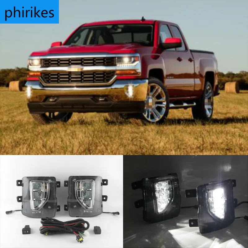 

2Pcs Car Front Fog Lights Bumper Daytime Running Driving Lamps for chevrolet Silverado 1500 2016 2017 2018