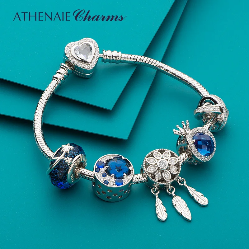 ATHENAIE 925 Sterling Silver Bule Spiritual Dreamcatcher  Charms Beads Fit Bracelet For Women Jewerly Valentine Day Gift