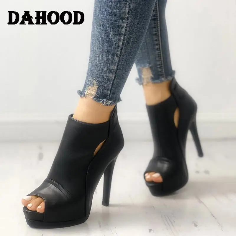 DAHOOD Women High Heel Shoes New Sexy Thin Heel Peep Toe Ladies Shoes Black Hollow Out Party Office Wedding Female Shoes