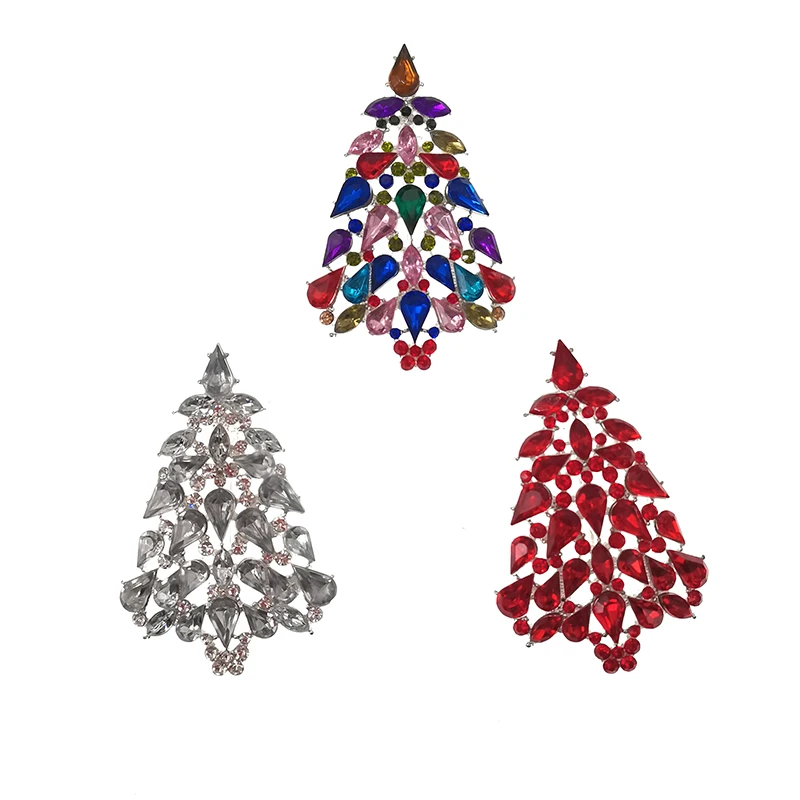 

3 Colors Rhinestone Red Clear Crystal Bling Christmas Tree Brooch Pin Women Jewelry Gift Brooches