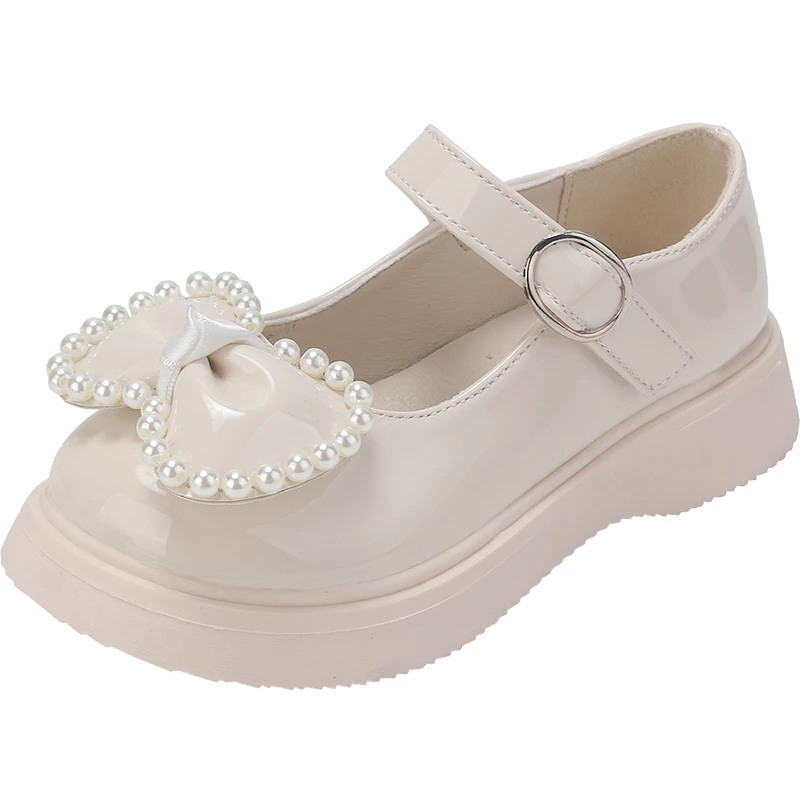 2021 kinder Ballett Wohnungen Partei Mädchen Leder Schuhe Kinder Herbst Prinzessin Mode Schule Perle Bogen Mädchen Kleid Schuhe 3-12 jahr