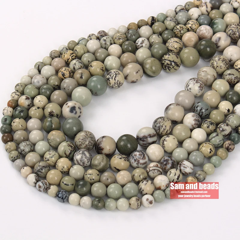 Wholesale Natural Stone Green Flower Jaspers Round Loose Beads 6 8 10 12MM Pick Size For Jewelry Making GFJ20