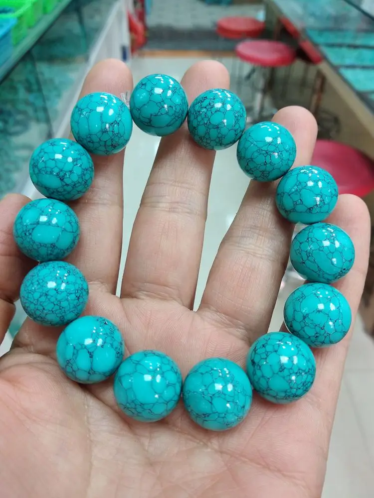 

16mm Beautiful Turquoise Bead Bangle Mala Rosary Bracelet Churinga Gemstone Bless Talisman