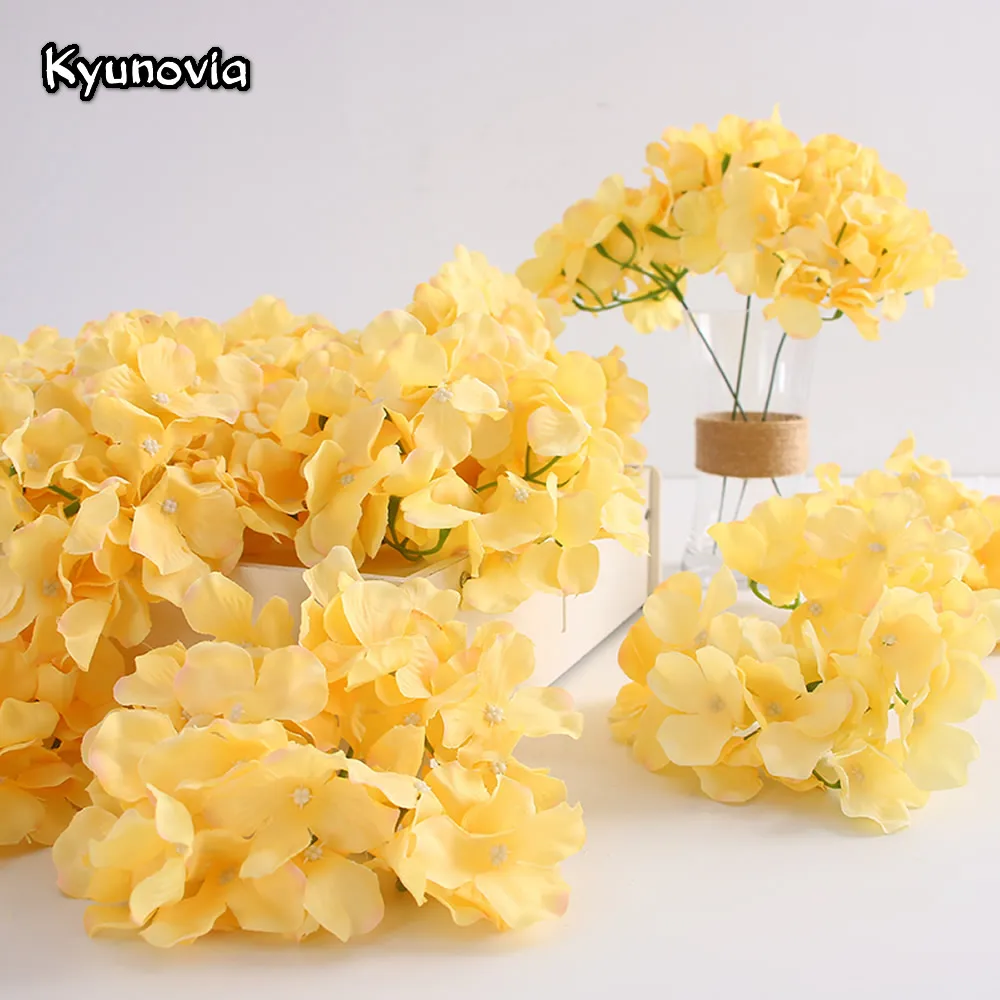 Kyunovia 50pcs Artificial Silk Hydrangea Flower Head Ball Chrysanthemum Wedding Path Home Hotel DIY Flower Wall Accessories KY34