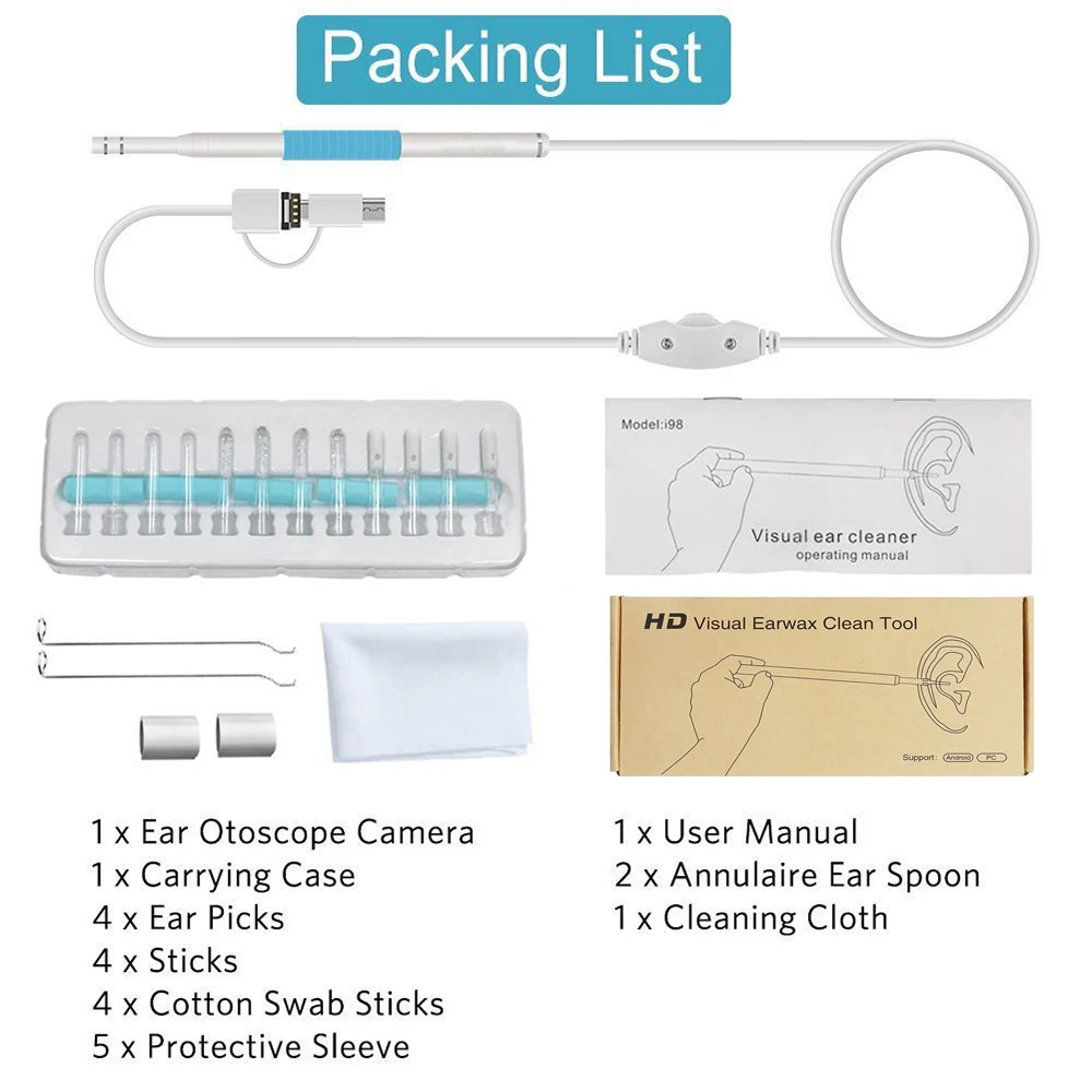 In Ear Cleaning Endoscope USB Visual Ear Spoon 5.5mm 0.3MP Mini Camera Android PC Ear pick Otoscope Borescope Tool Health Care