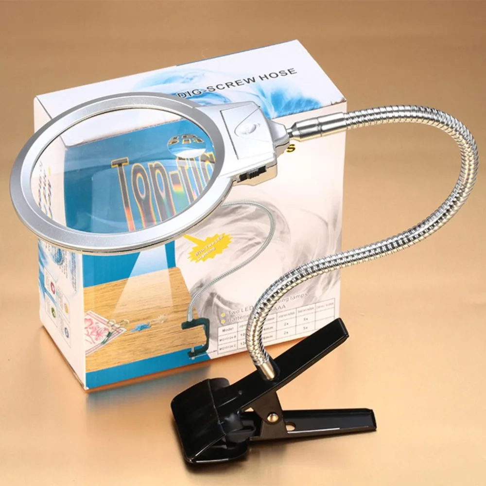 Klip Pada Desktop Kaca Pembesar Kaca Pembesar Membaca Pembesar Metal Hose LED Menyala Lampu Atas Meja Kaca Pembesar dengan Clamp