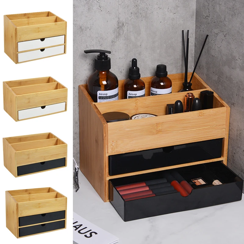 

Bamboo Separate Cosmetic Drawer Storage Box Desktop Makeup Organizer Dressing Table Jewelry Skin Care Rack