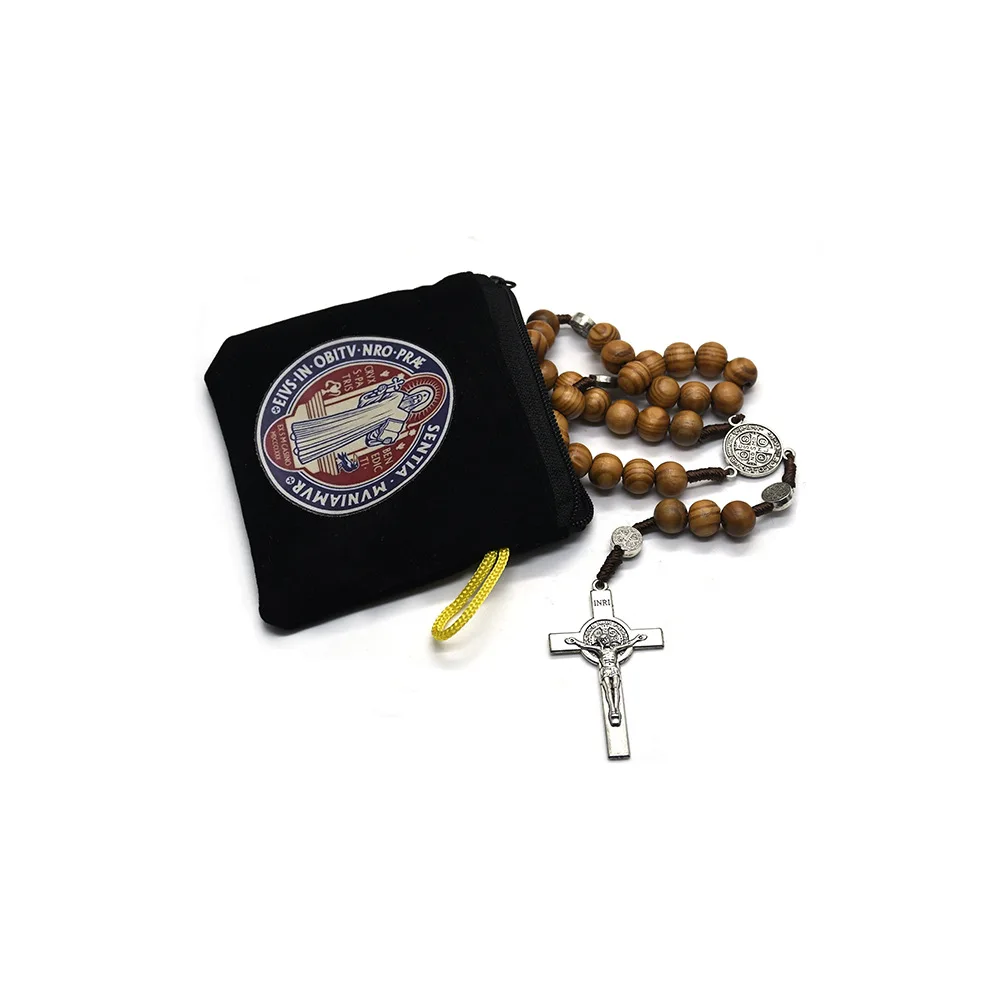 Cross Saint Benedict Jewelry Bag Giveaway Cloth Flannel Storage Bag with Zipper Lanyard