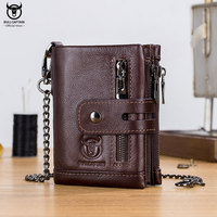 BULLCAPTAIN Genuine Leather Man Wallet Gift For Men Purse Small Mini Card Holder Chain PORTFOLIO Portomonee Male Walet Pocket