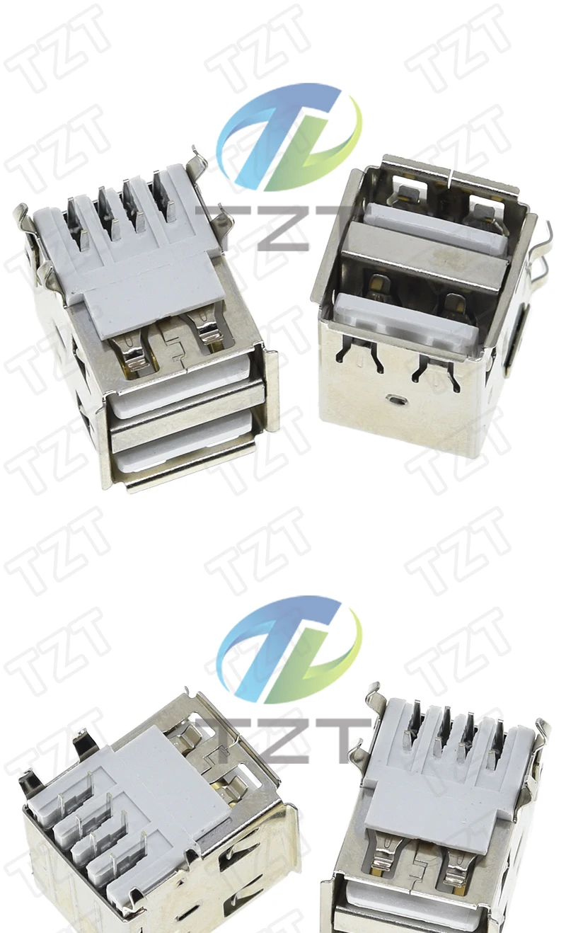 TZT 5/10 Stück Dual-USB-Buchse 90-Grad-USB-Anschluss Weiblich 4 Gebogene Füße Buchse für Datenübertragung und Laden – Detail 3