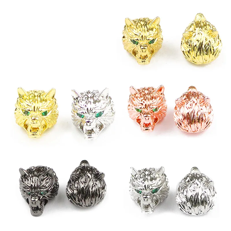 4pcs Rose Gold Color Black Wolf Head Pendant Copper Charms Metal Spacer Loose Beads For Jewelry Making DIY Bracelets Accessories