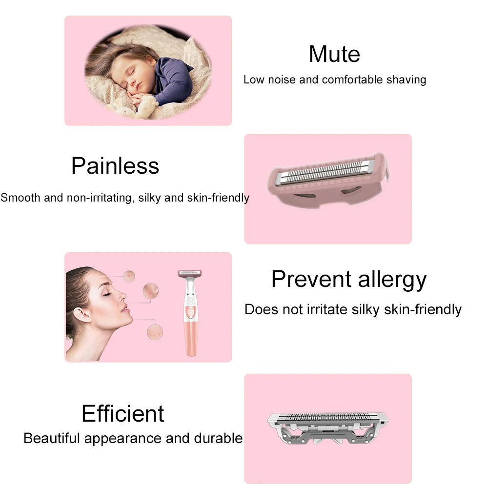 Barbeador elétrico feminino trimmer kit precisão facial à prova dwet água molhado/seco depilatório dispositivo para facial corpo bikini depilação máquina