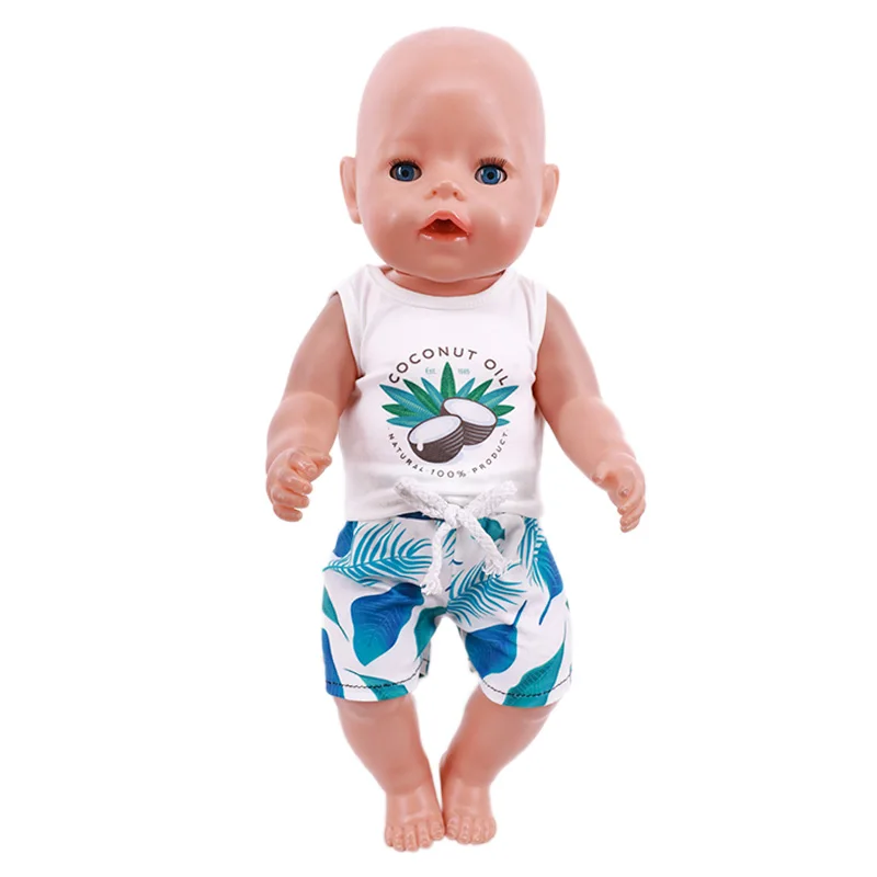 Ropa de muñeca, traje de vacaciones de ocio, pantalones de playa, ajuste de 43Cm, accesorios para bebé recién nacido Logan, bragas, estampado de planeta tiburón, regalos