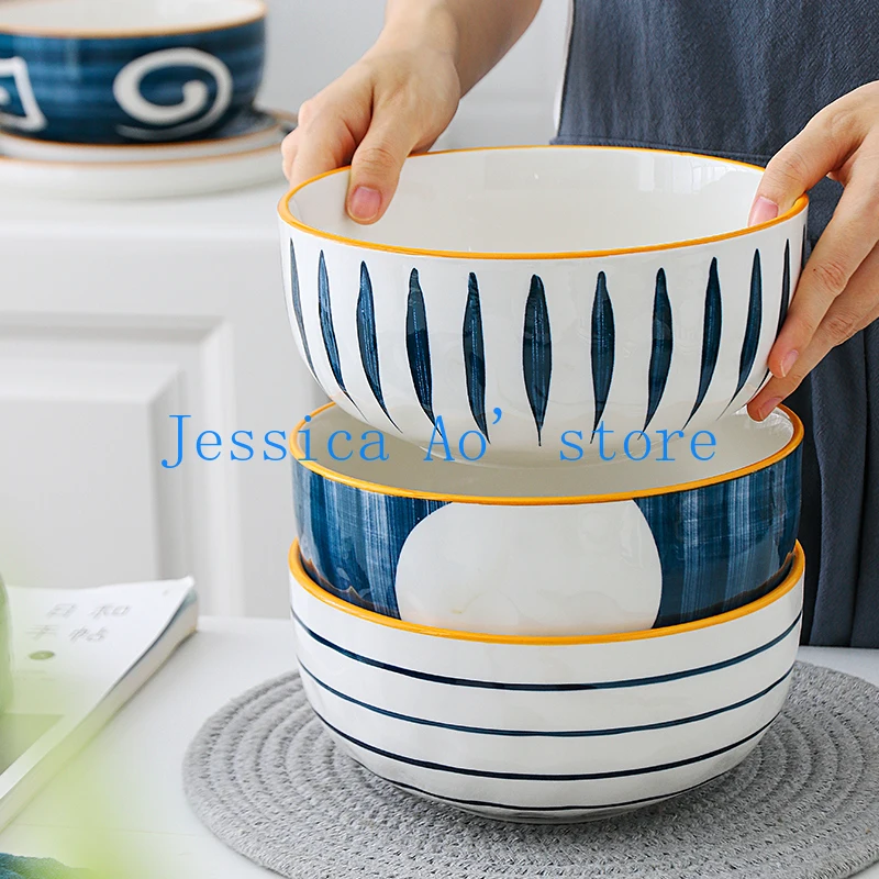 

19.5cm Creative Personalized Household Japanese Tableware Ramen Bowl Large Soup Bowl Set Hand Painting Ceramic Mixing Bowl