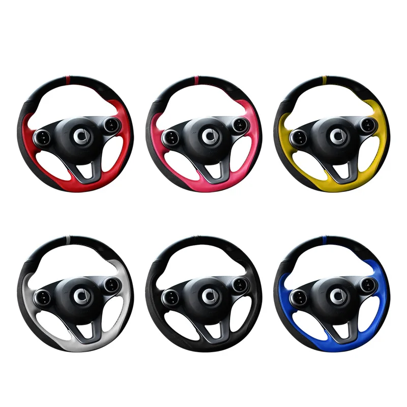 Car Interior Diameter 38CM DIY Genuine Leather Steering Wheel Covers For Smart Fortwo Forfour 453 Decoration Styling Accessories