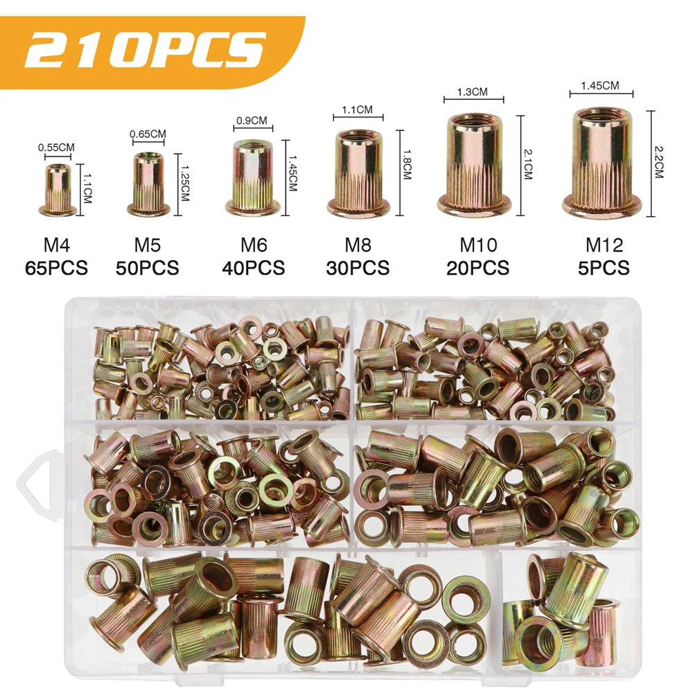 M3 M4 M5 M6 M8 M10 M12 Rivet Nuts Set Zinc Plated Nutserts Threaded Insert Nutsert Cap Flat Head Rivet Nuts Carbon Steel