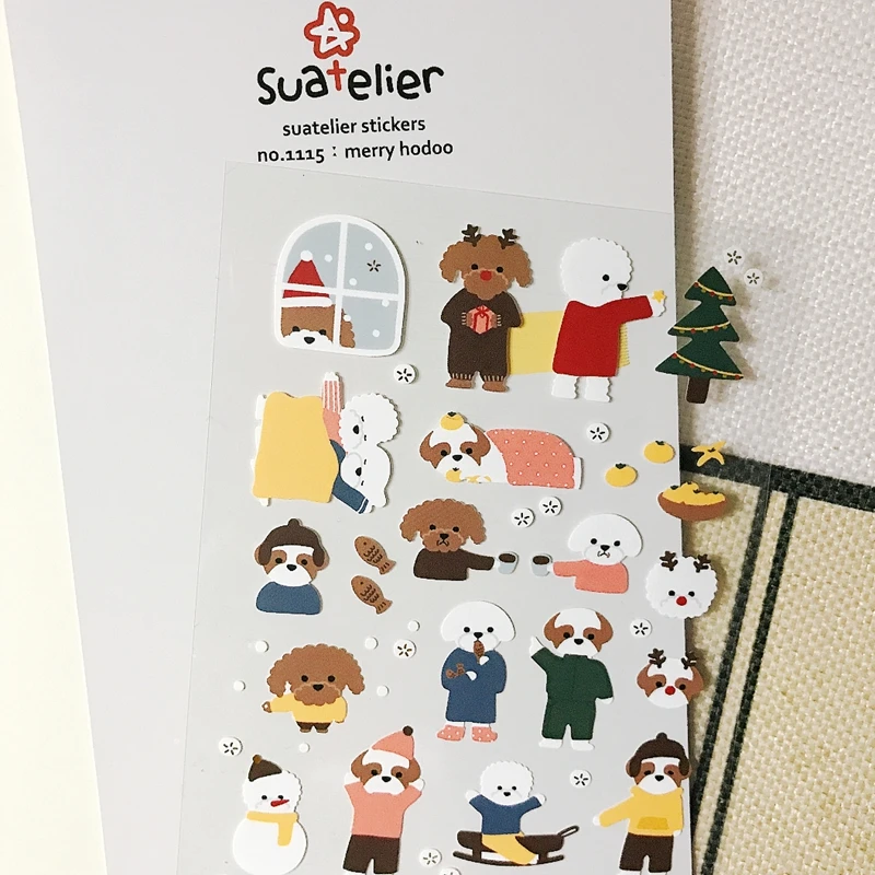 Suatelier عيد الميلاد الكلب ملصقات مرح Hodoo القلطي سكرابوكينغ لوازم لطيف الكورية DIY بها بنفسك الحرفية رقم 1115 ملصق