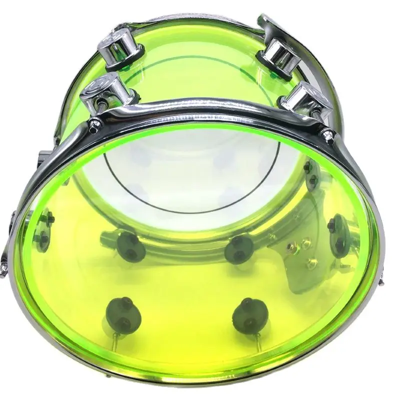 12 Inch Diameter 9 Inch Depth Snare Drum Acrylic Tom Drum Green Acrylic Drum 6 Holes Drum Hoop 6mm Thickness Drum Body Shell 1Pc