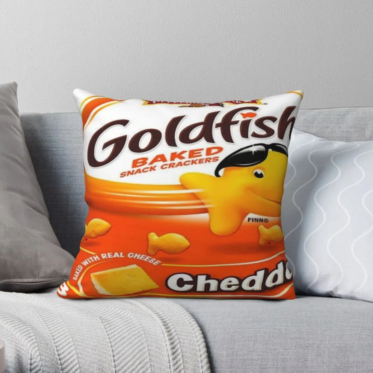 Goldfish Biscuit Pillowcase Polyester Linen Velvet Printed Zip Decor Pillow Case Home Cushion Cover