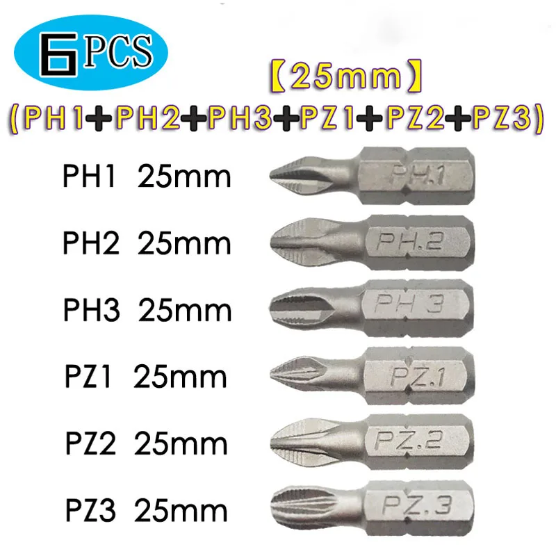 Phillips Bits Hex Shanked Anti Slip Screwdriver Bits Set Strong Magnetic Wind Batch Head Drill Bit Kit PH1,PZ1,PH2,PZ2, PH3,PZ3