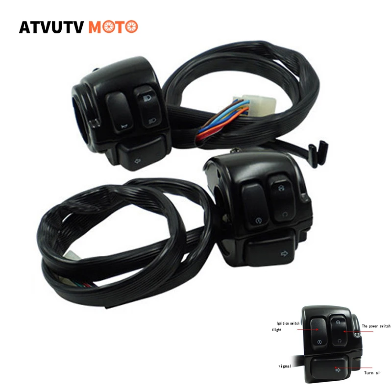 

1" 25mm Handlebar Control Switch Motorcycle Turn Signal Switch Button Wiring Harness For Softail Sportster 1996-2012 Harley 883