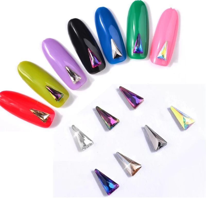 Long Triangle Nail Art Rhinestone 4x8mm Sharp Bottom Crystal Glass High Quality 3D Fashion Fingernail DIY Accessories