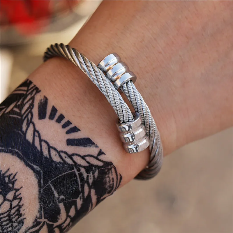 Hip Hop Stainless Steel Men Bangle Bracelet Titanium Adjustable Open Cuff Charm Bangle Jewelry Pulseras Ombre Punk Jewelry