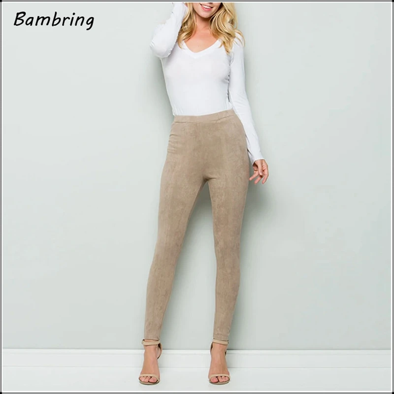 2020 Suede Leather Women Skinny Pants Ladies High Waist Large Elastic Slim Pencil Trousers Retro Spring Seamless Leggings Custom