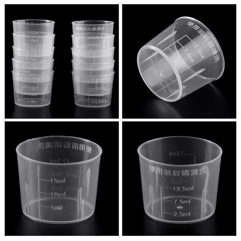 10Pcs 15ml Clear Plastic Measuring Cup Graduated Measure Beaker Measuring Medicine Cups For Lab