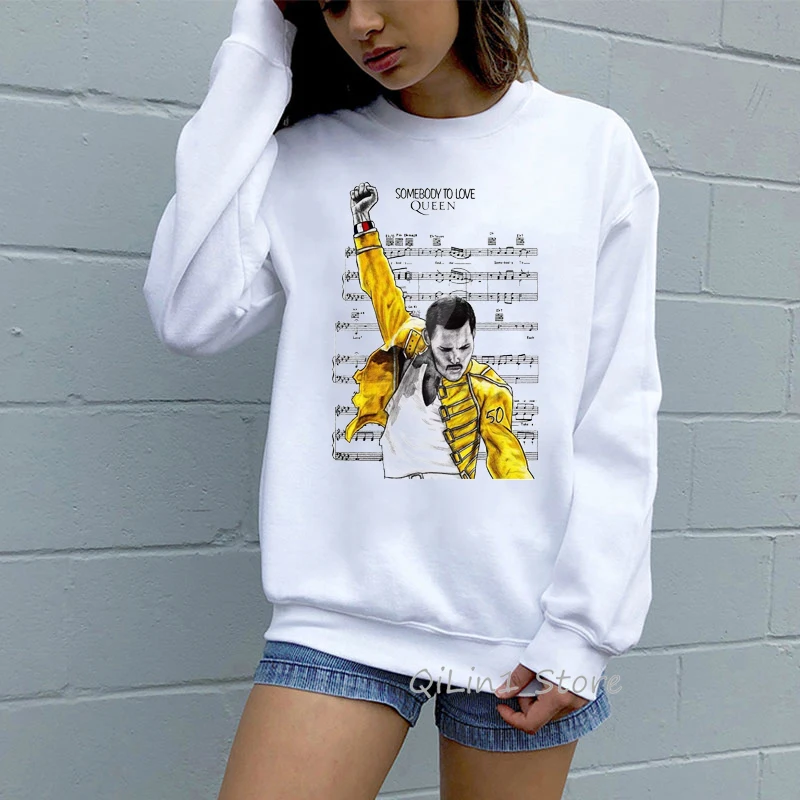 Clássico rock queen band hoodie mulher streetwear freddie mercury imprimir hip hop punk oversized moletom com capuz feminino pulôver