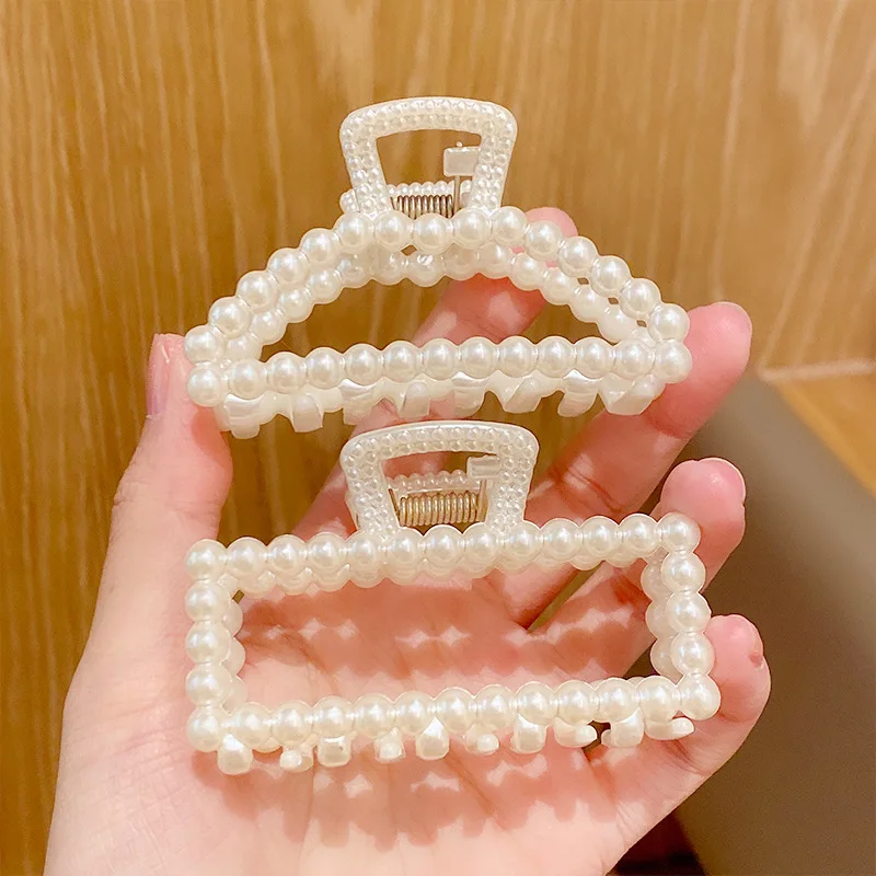 Mutiara Imitasi Akrilik Rambut Cakar Klip untuk Wanita Geometris Cross Square Jepit Rambut Makeup Styling Rambut Jepit Rambut Rambut Aksesoris