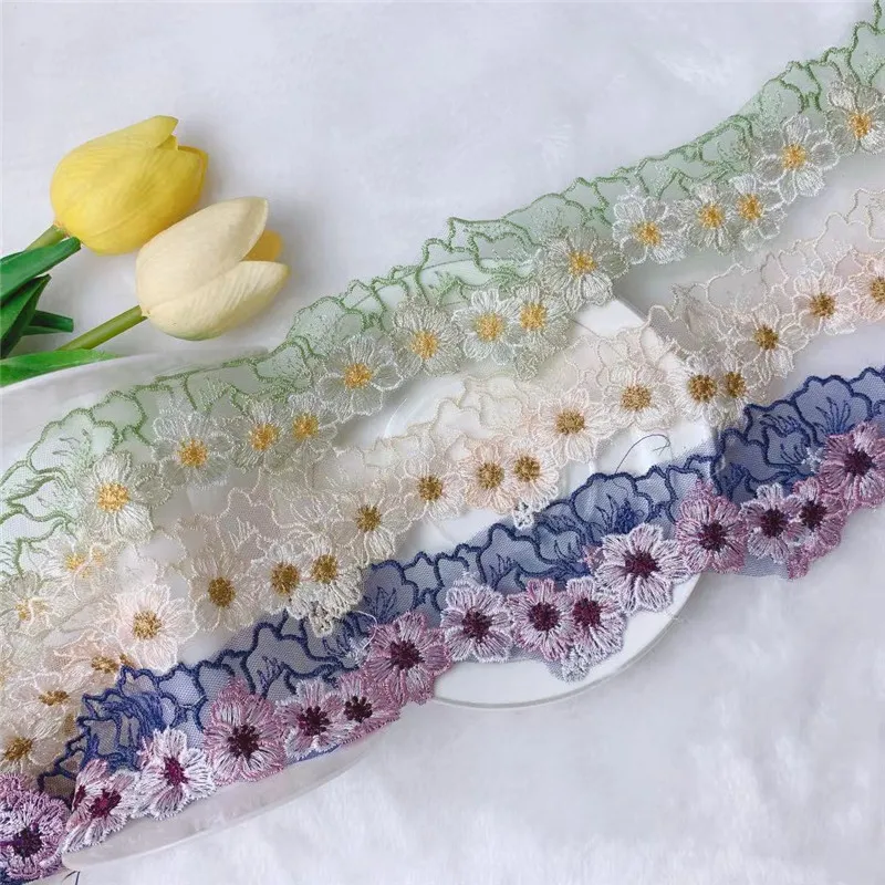 5.5CM Wide Exquisite Mesh Fabric Embroidery Ribbon Guipure Lace Appliques Dress Collar Neckline Trim Apparel Curtains Sewing DIY