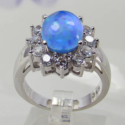 Frauen Messing Oval Simuliert Blauen Opal Damen Ring Band