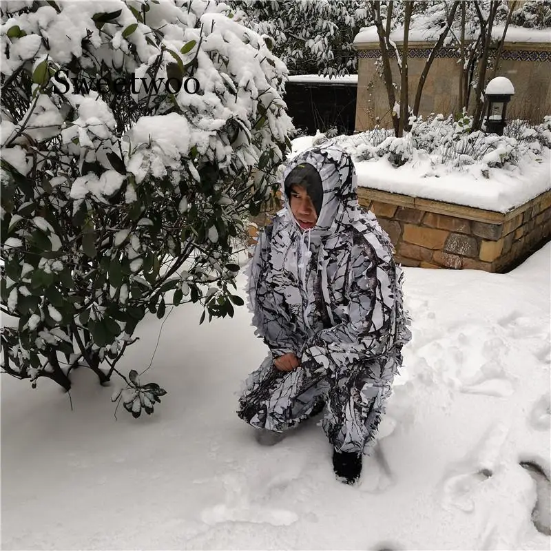 SWEETWOO Winter Snow Tree Branches Style Hunting Jacket And Pants White Camouflage Birdwatch Clothing
