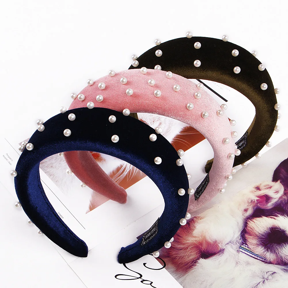 New fashion Sponge Thick Velvet Headbands for Women Hair Accessories Band Autumn Wide Simulation Pearls Headwear Hairbands