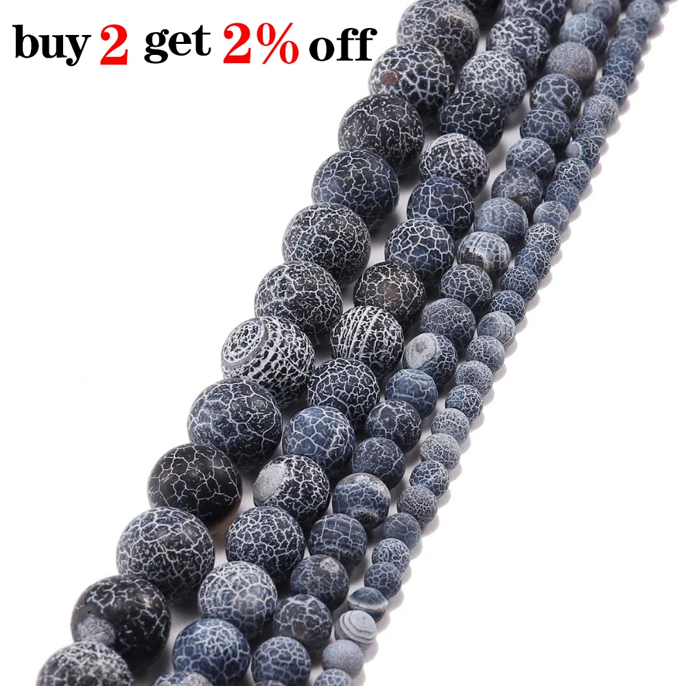 1strand/lot 4 6 8 10 12 mm Weathering Natural Stone Frost Crab Agates Round Spacer Bead For Jewelry Making DIY Necklace Bracelet image 2