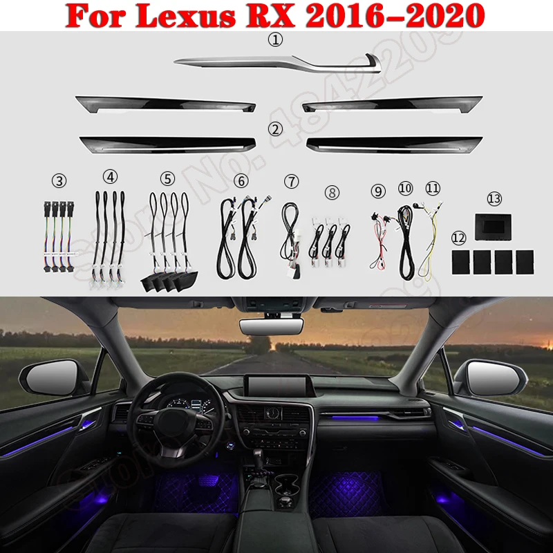 

Ambient Light Set For Lexus RX 2016-2020 Original Car Button Control Decorative LED 64 colors Atmosphere Lamp illuminated Strip