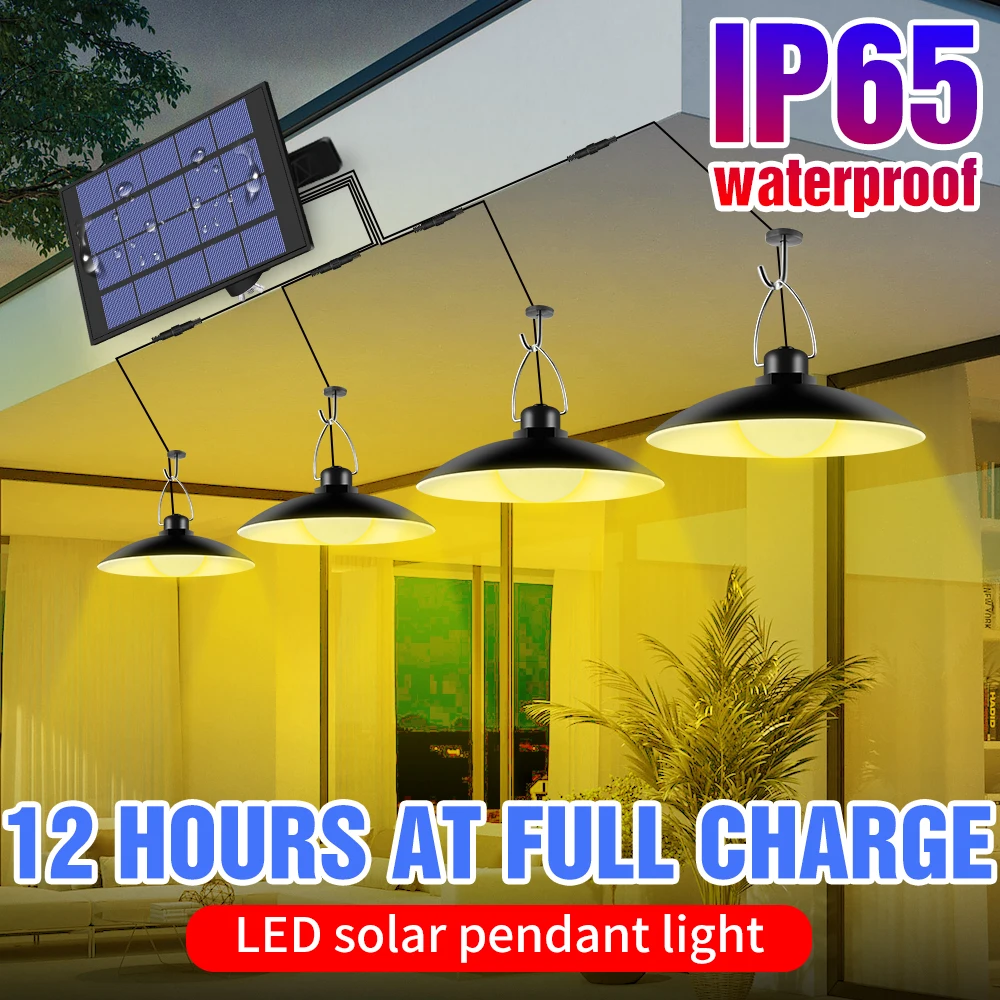 Four Head Solar Light LED Camping Lamp 25W 30W Outdoor Waterproof Emergency Lamp With Solar Panel Hanging For Garden Courtyard