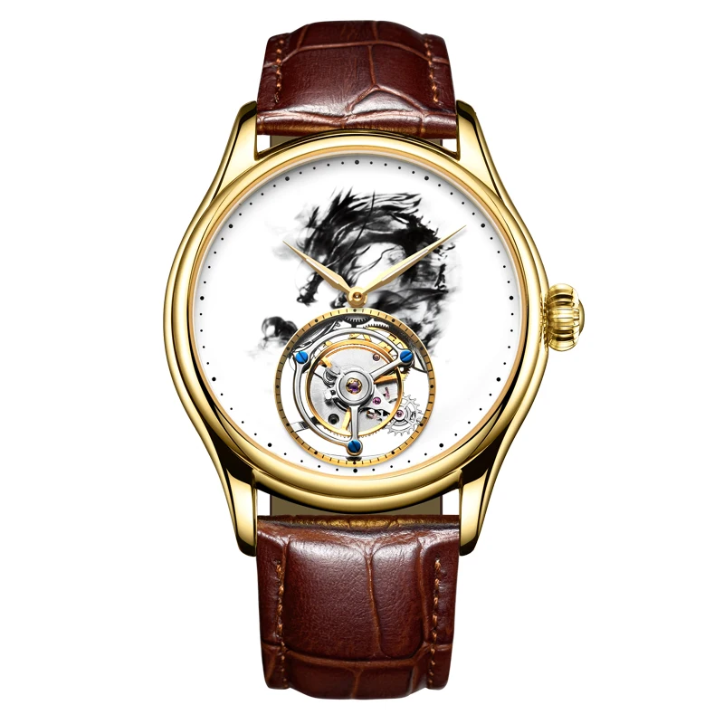 Imagem -02 - Mens Limited Edition Dragon Tourbillon Relógios Relógio de Mão do Movimento do Vento Relógio de Pulso Mecânico Relógio Masculino de Couro Impermeável