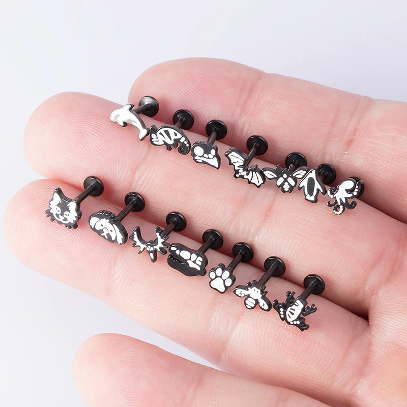 1PC 16G Stainless Steel Animal Style Labret Monroe Lip Ring Cute Ear Studs Tragus Helix Cartilage Earring Stud Piercing Jewelry