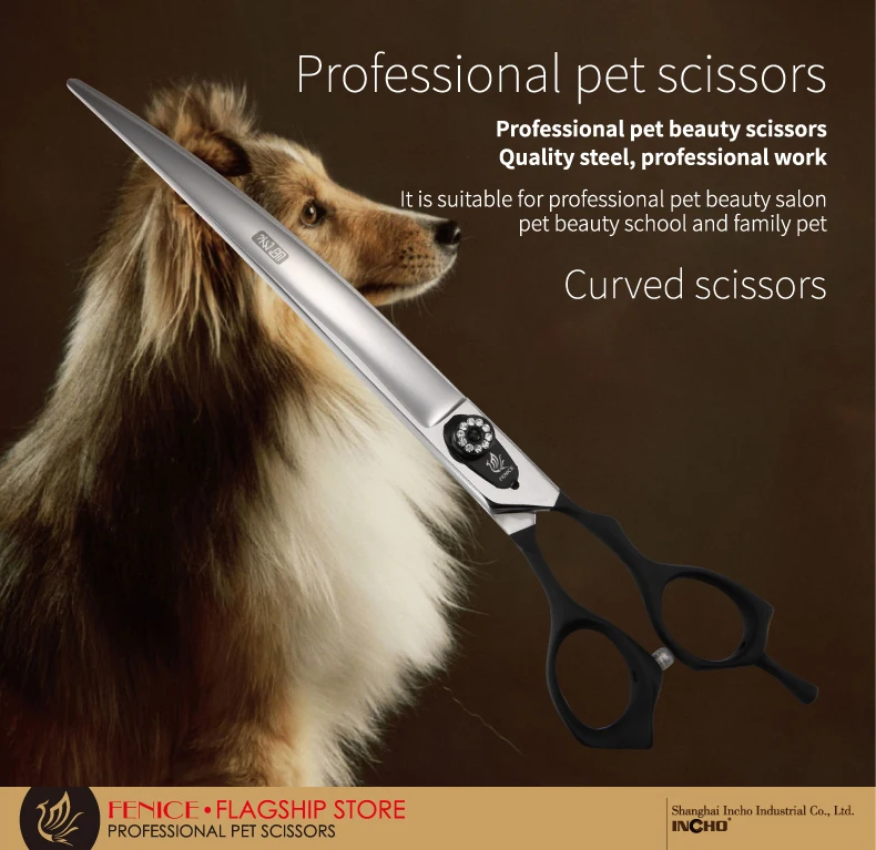 Fenice 7.5/8.0/9,0 zoll Professional Pet Pflege Schere Sicherheit Hund Scheren Haar Schneiden Schere Gebogene Schere mit Kamm – Detail 1