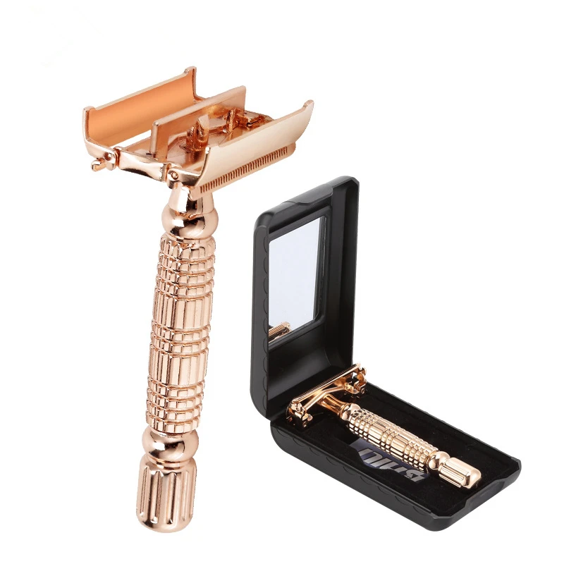 Double Edge Blades Razor Safety Alloy Manual Shaving Tool Rose Gold Chrome Plating Metal Shaver With Travel Package