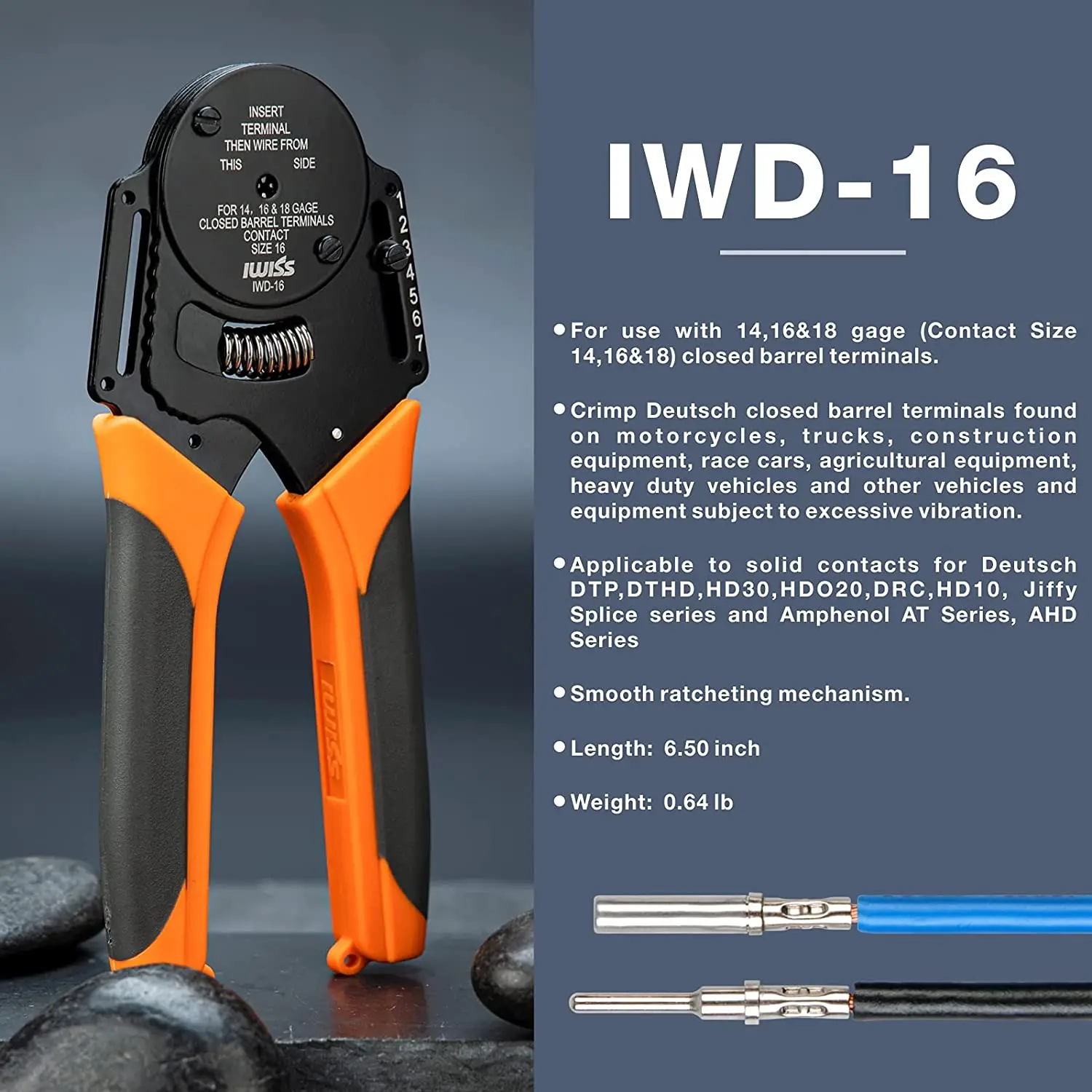 Mini Alicate de Friso Fechado Tambor Crimper Way Indent tipo Impressão para Deutsch Contatos Sólidos Gage 1416 & 18 Iwd16