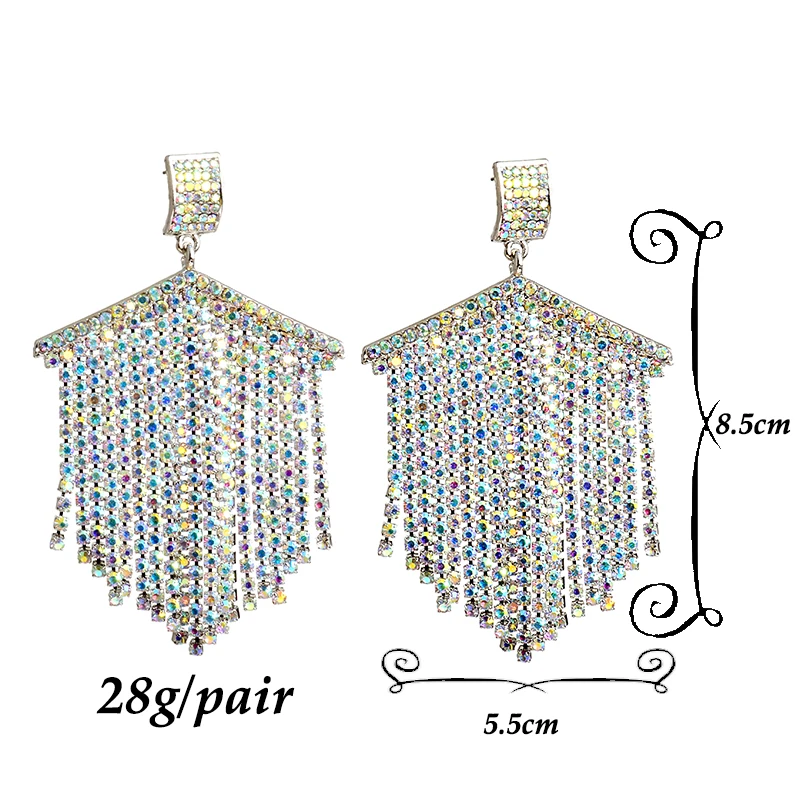 New Arrival High-Quality Long Colorful Rhinestone Drop Earrings Crystal Chain Tassel Jewelry Accessories For Women Wholesale image 6