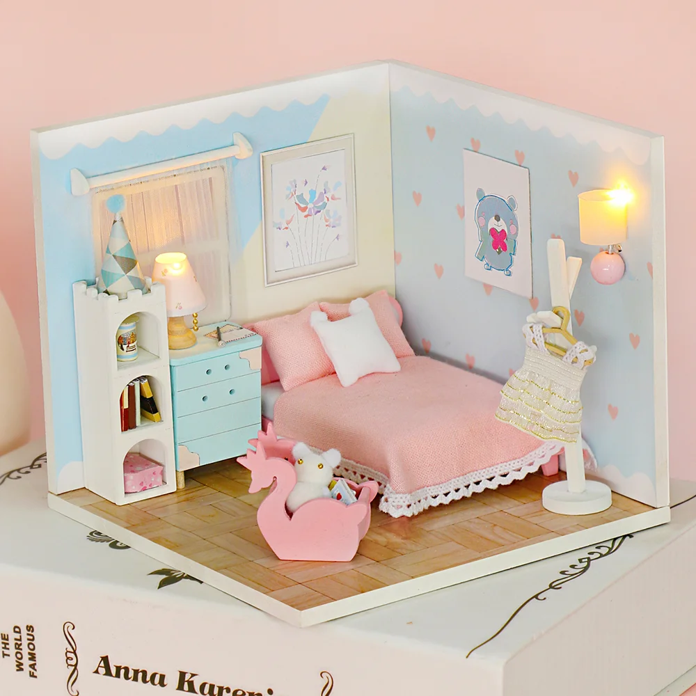 

YARD Miniature DIY Dollhouse Big Kit Bedroom Miniature Building Kits Doll House with Furniture Rumbox DIY Mini House